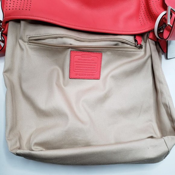 Coach Legacy Perforated Duffle Purse Coral Leather Tassel Detail Large Handbag - Picture 10 of 13